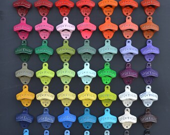 Wall Mounted Bottle Opener - Over 50 Colors - Cast Iron Opener Rustic Barware Beer Accessories Kitchen Decor Patio Decor Man Cave Decor
