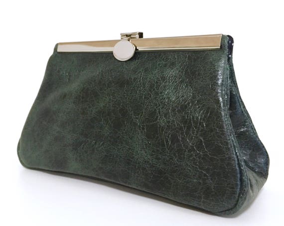 green leather pouch, her leather bag green