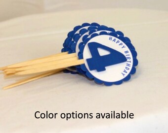 4th Birthday Cupcake Toppers, Set of 12, Birthday, Handcrafted Party Decors
