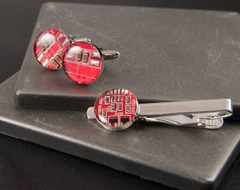 Circuit Board Cufflinks and Tie Bar Set Red, Wearable Technology, Electrical Engineer Gift, Formal Accessories, Geek Chic, Geekery