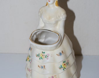 Girl Woman Flower Floral Vase Japan Handpainted 8"