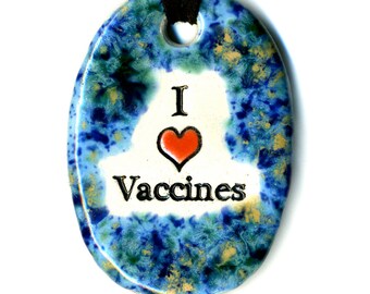 I Love Vaccines Ceramic Necklace in Speckled Blue