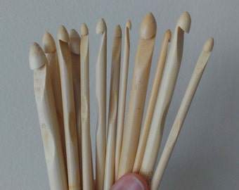 New 12pcs Bamboo Wood Crochet Hooks,Weave Craft ,Crocheted Tools,Size 3-10mm