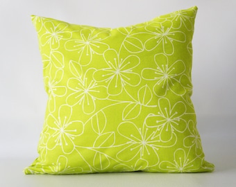 26x26Lime Green Pillow Cover, green pillow cover, floral pillow cover, green floral pillow cover, green decorative pillow, toss pillow cover