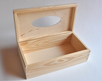 Wooden Tissue Box. Unfinished Wood Box. Handkerchief Box. Decoupage Box. Home Decor #216