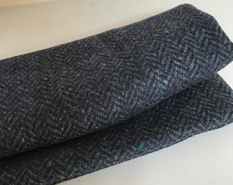 Irish tweed 100% wool fabric-FREE WORLDWIDE SHIPPING-navy&blue-herringbone-15ozs,450gms-price per metre -ready for shipping -Made in Ireland