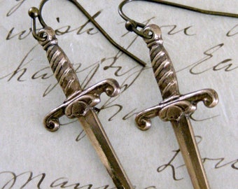 Vintage Earrings - Dagger Earrings - Brass Earrings - Knife Earrings - handmade jewelry