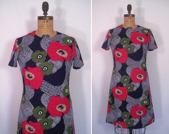1960s mod mixed print shift dress • 60s geometric flower print dress • vintage abstract print Puritan Forever Young dress