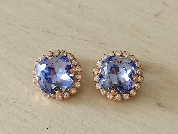 Provence Lavender & Clear Swarovski Crystal Clip On Earrings, Rose Gold