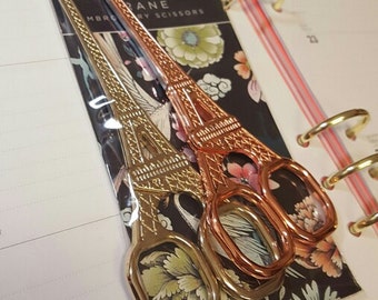 Vintage-looking Rose Gold/Gold Eiffel Tower Scissors // Rose Gold and Gold Stationery