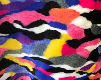 Multi Color Short Pile Faux Fur Fabric By The Yard 60" Width