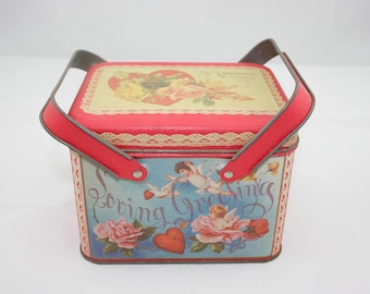 Vintage Valentine's Tin Box With Handles