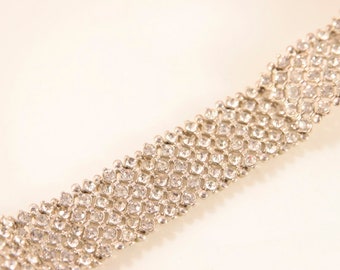 Wide Crystal Bracelet Wedding Bracelet Vintage Wedding Bridal Bracelet Something Old Rhinestone Clear Silver Bracelet Prom Jewellery Retro