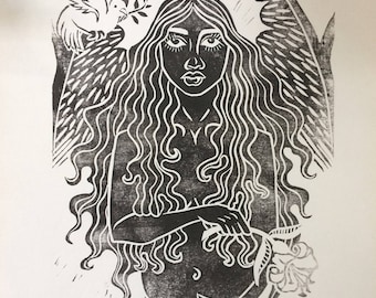 Black Madonna with Child A3 Lino Print