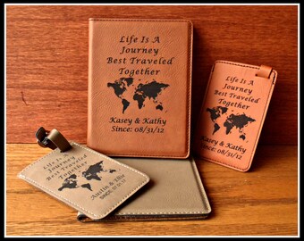 Passport Cover and Luggage Tag Set, Leatherette, Leather, Personalized, Bride, Groom Gift, Anniversary, Christmas, Travel Gift