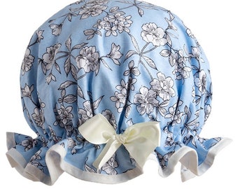 Sky Blue Summer Flowers Luxury Shower Cap