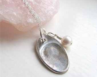 Fingerprint Jewelry, Silver Fingerprint Necklace, Memorial Jewelry