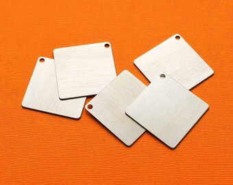 5 Aluminum Stamping Tags Clear Brushed Aluminum 1.5" Squares - MT386