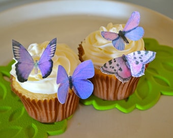 Wedding Cake Topper Small Assorted Purple Edible Butterflies set of 12 - Edible Butterflies for Cakes and Cupcakes