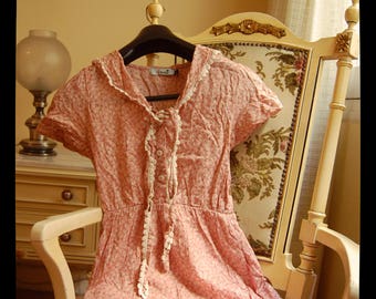 Cute Sailorette Collar Pink Flowery Dress