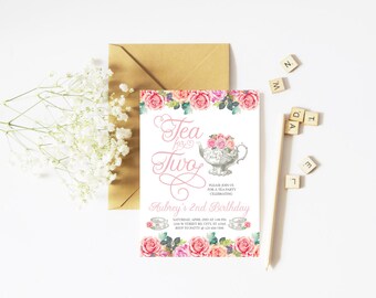 Tea for Two Birthday Invitation, Second Birthday, Tea Party, 2