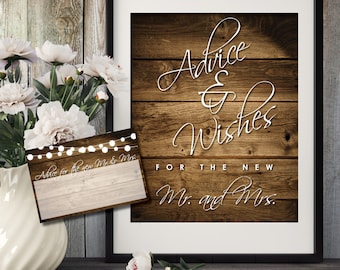 Advice And Well Wishes Sign | Wedding Advice Sign | Advice For The Bride And Groom | Rustic Wedding Decor | Wishing Well to the Mr and Mrs