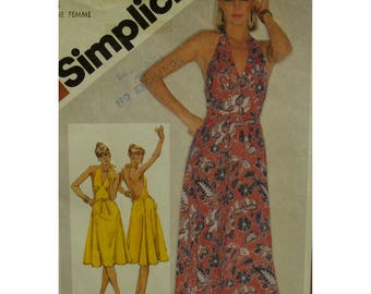 Wrap Halter Dress Pattern, Shaped Midriff, Flared Skirt, Long/Short, Bare Back, Simplicity No. 9898 UNCUT Size 12 (Bust 34"87cm)