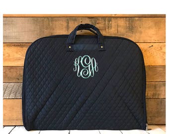 Personalized Quilted Navy Garment Bag, Personalized Hanging Garment Bag, Solid Navy Travel Hanging Bag, Cheer, Dance, Bridal Travel Tote