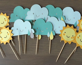 Sunshine and Rainclouds Party Weather Party Treat Toppers Baby shower
