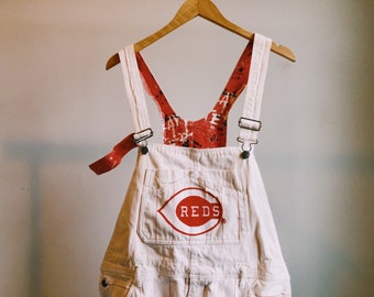 Large Reds Pinstripe White and Red Overalls