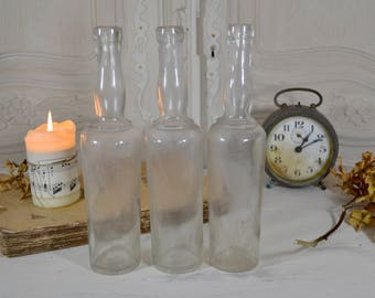 Set of 3 Old French Lemonade Bottles - French Nordic, French Faded Romance, French Brocante