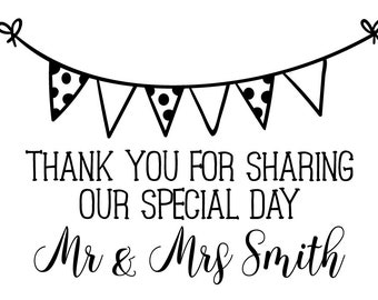 STP-FD.0142 Personalised Laser Rubber Stamp - Custom Stamp - Wedding Thank You: Bunting