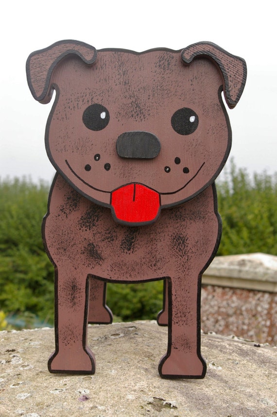 staffy stone garden ornament