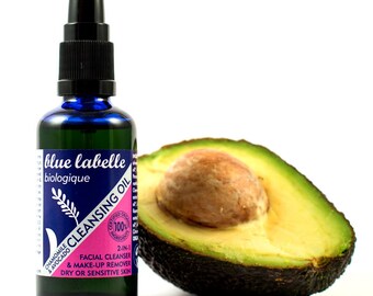 Chamomile & Avocado Cleansing Oil 50ml. 100% organic, vegan. 2-in-1 facial cleanser + makeup remover. Dry/sensitive skin. Raw + nutritious.