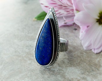 CHOOSE YOUR SIZE: Lapis Lazuli Ring, Gemstone Ring, Sterling Silver Stone Ring, Artisan Ring, Custom Size, Blue Stone Ring, Lapis Ring