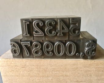 Vintage Letterpress Numbers with Punctuation for Printing and Stamping