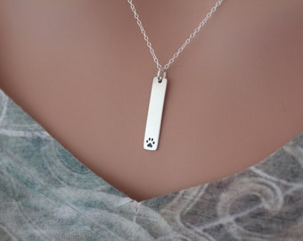 Sterling Silver Long Paw Print Stamping Blank Pendant Necklace, Paw Print Pendant Necklace, Long Paw Print Necklace, Paw Print Necklace