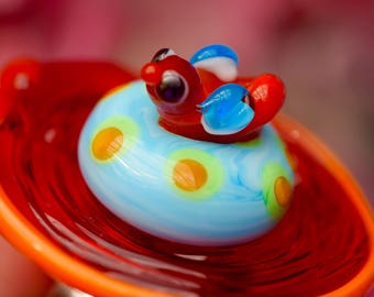 JetArt,jewelry,lampwork,ring,glass,nail art ring 17 18 19,pendant,interchangeable,stainless steel,orange,red,color,sieraad,glass top,bird
