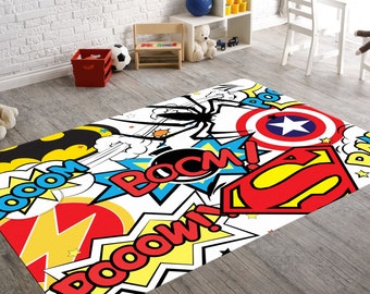 Superhero Rug, Playroom Rug, Superhero Room Decor, Kids Playroom Decor, Geek Home Decor, Teen Room Decor, Comic Book Art, Superhero Nursery