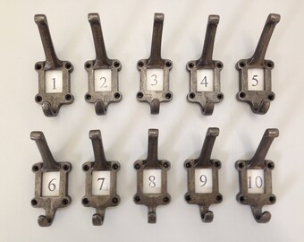 Cast Iron Coat Hooks School / Numbered Oak Inserts For Coat Rail