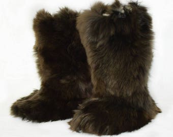 Unisex Dark Brown Baby Alpaca Slipper Boots. Handmade on baby alpaca fur. Size: 5 - 15