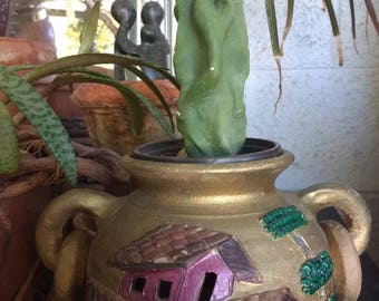 Handmade Latin American ceramic candleholder, plant holder