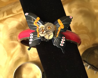Steampunk Geared up Butterfly Bangle