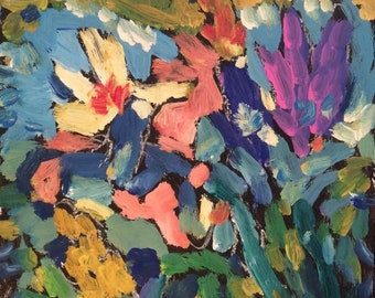 Iris painting, garden flowers. floral painting, bold brushwork and colorful springtime art, with FREE SHIPPING by Russ Potak Artist