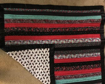 Turquoise flowers and pilka dots baby blanket