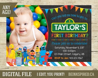 Sesame Street Invite, Sesame Street Invitation, Sesame Street Party, Elmo Party, Cookie Monster, Big Bird, 1st 2nd Birthday, DIGITAL FILE