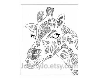 Giraffe Printable Zentangle Inspired Coloring Page, Zendoodle Page 43