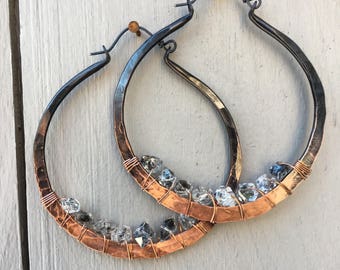 Copper Hoop Earrings Large Hoops Copper Hoop Earrings Crystal Earrings DanielleRoseBean Custom Hoop Earrings witch jewelry