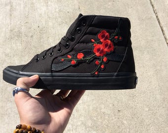 Embroidery cherry blossom high top vans