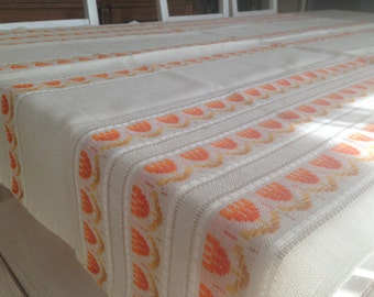 Woven table cloth with tulips White orange Table cloth Tulip table cloth Woven Swedish table cloth